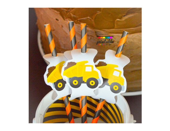 INSTANT DOWNLOAD Dump Truck Party Printable Straw Toppers - Please Read Description Thoroughly - Printable Parties to Go Il_570xn