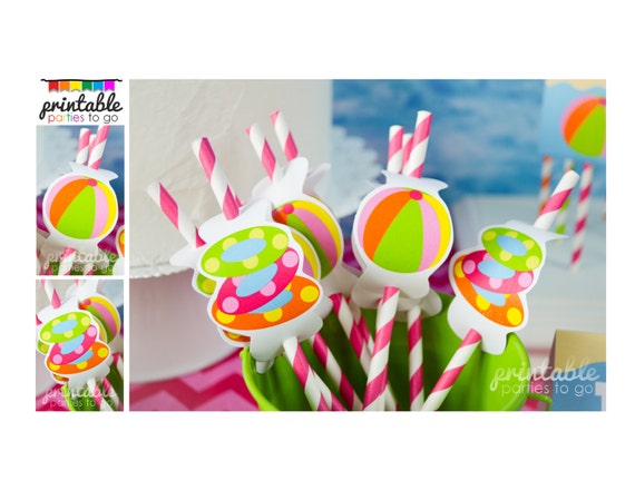 INSTANT DOWNLOAD Pool or Beach Party Printable Straw Toppers - Please Read Description Thoroughly - Printable Parties to Go Il_570xn