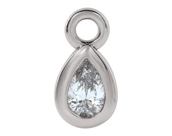 Colgante con diamante natural de 1/10 ct engastado en bisel, oro blanco de 14 quilates – Colgante con anilla para la fabricación de joyas