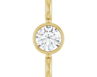 Conector de eslabones con diamante solitario natural o cultivado en laboratorio, engastado en bisel, oro amarillo, blanco o rosa de 14 quilates – Conector para la fabricación de joyas