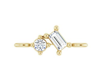 Conector de eslabones rectos con diamantes naturales o cultivados en laboratorio, talla baguette, oro amarillo de 14 quilates – Conector para la fabricación de joyas