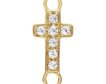 Conector de eslabones cruzados con pavé de diamantes cultivados en laboratorio de 0,04 ct, oro amarillo de 14 quilates – Conector para la fabricación de joyas