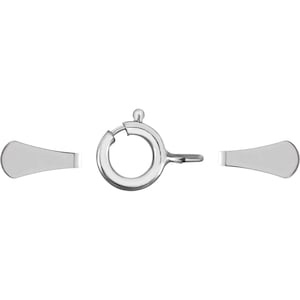 May include: A silver-toned jewelry component featuring a central circular spring ring clasp with a small lever, flanked by two flat, paddle-shaped metal ends. The pieces are arranged horizontally, showcasing a polished, metallic finish throughout.