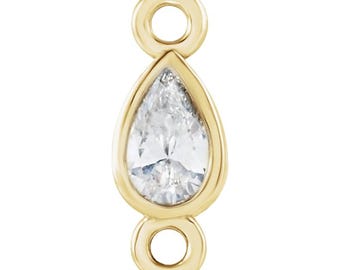 Conector de eslabones con engaste de bisel de diamante natural o cultivado en laboratorio, oro amarillo o blanco de 14 quilates – Conector para la fabricación de joyas