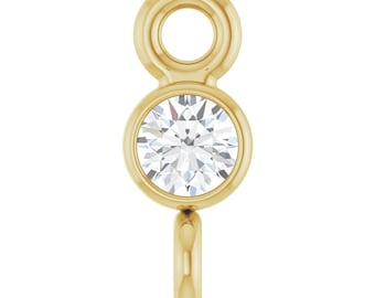 Conector de eslabones redondos con engaste de bisel, con diamante natural o cultivado en laboratorio, oro amarillo o blanco de 14 quilates – Conector para la fabricación de joyas