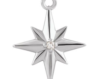 Colgante celestial con diamantes cultivados en laboratorio de 0,005 ct, oro blanco de 14 quilates – Colgante con anilla para la fabricación de joyas.