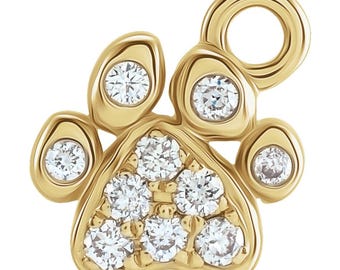 Colgante con forma de pata con pavé de diamantes cultivados en laboratorio, oro amarillo o blanco de 14 quilates – Colgante con anilla para la fabricación de joyas.