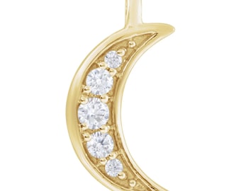 Colgante de luna creciente con diamante cultivado en laboratorio de 0,04 ct, oro amarillo de 14 quilates – Colgante con anilla para la fabricación de joyas