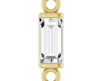 Conector de eslabones rectos de moissanita cultivada en laboratorio, talla baguette, engastados en canal, oro amarillo de 14 quilates – Conector para la fabricación de joyas