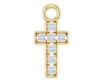 Colgante de cruz con pavé de diamantes cultivados en laboratorio, oro amarillo o blanco de 14 quilates – Colgante con anilla para la fabricación de joyas