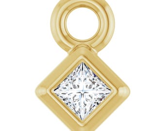 Colgante con diamante cultivado en laboratorio de 0,025 ct engastado en bisel, oro amarillo de 14 quilates – Colgante con anilla para la fabricación de joyas