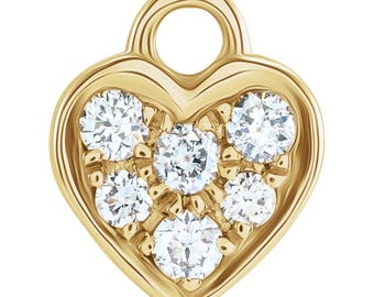 Colgante de corazón con pavé de diamantes cultivados en laboratorio, oro amarillo o blanco de 14 quilates – Colgante con anilla para la fabricación de joyas