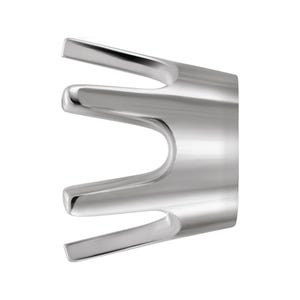 May include: A polished silver-toned metal ring setting featuring a crown-like design with four prominent prongs extending from a solid circular base. The metallic surface is smooth and reflective, showcasing a clean, structural form for jewelry.