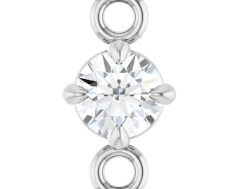 Conector de eslabón de garra de 4 puntas redondo con diamante natural de 1/10 ct, oro blanco de 14 quilates – Conector para la fabricación de joyas