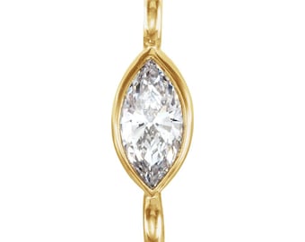 Conector de eslabones con diamante solitario natural o cultivado en laboratorio, engastado en bisel, oro amarillo o blanco de 14 quilates – Conector para la fabricación de joyas