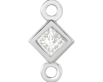 Conector de eslabones con engaste de bisel de diamante natural de 0,05 ct, oro blanco de 14 quilates – Conector para la fabricación de joyas