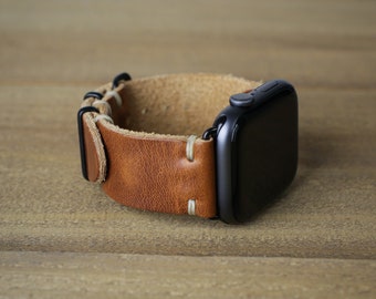 Apple Watch Band 44mm 45mm  40mm 41mm  Apple Watch  | Handmade in USA | Horween Leather English Tan | Metal Slides