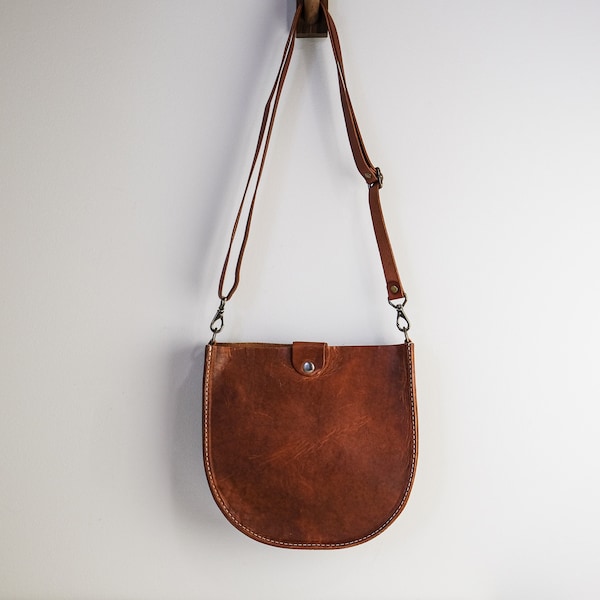 Leather Crossbody Saddle Bag | Monogram Purse | Leather Handbag Made in USA | Small Crossbody Bag with Detachable Strap