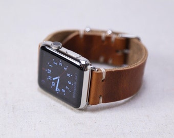 Bracelet Apple Watch 44 mm 45 mm 40 mm 41 mm Apple Watch | Technologie portable | Cuir Horween Tan anglais | Glissières métalliques