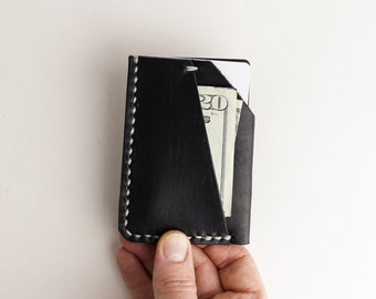Portefeuille de poche avant | Portefeuille mince en cuir pour hommes et porte-carte de crédit | Cadeau personnalisé | Cuir noir