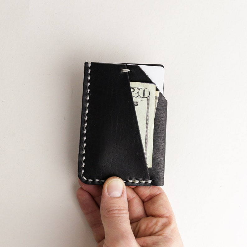 Cartera de bolsillo frontal / Cartera delgada de cuero para hombres y soporte para tarjeta de crédito / Regalo personalizado personalizado / Cuero negro imagen 1