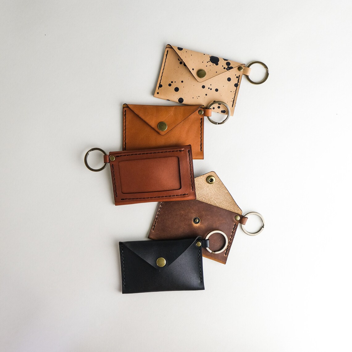 Slim Leather Wallet Keychain Wallet With ID Pocket Etsy