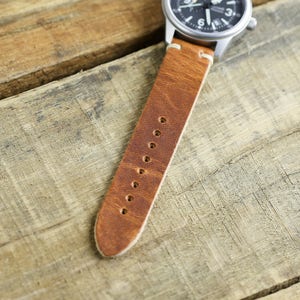 Brown Leather Watch Strap 20mm 18mm 19mm 22mm 24mm Horween Leather Watch Band in English Tan Custom Handmade Thumbnail Buckle image 4