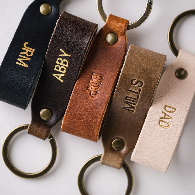 Leather Keychain Personalized Leather Key Fob Custom Gift Horween Leather English Tan image 4