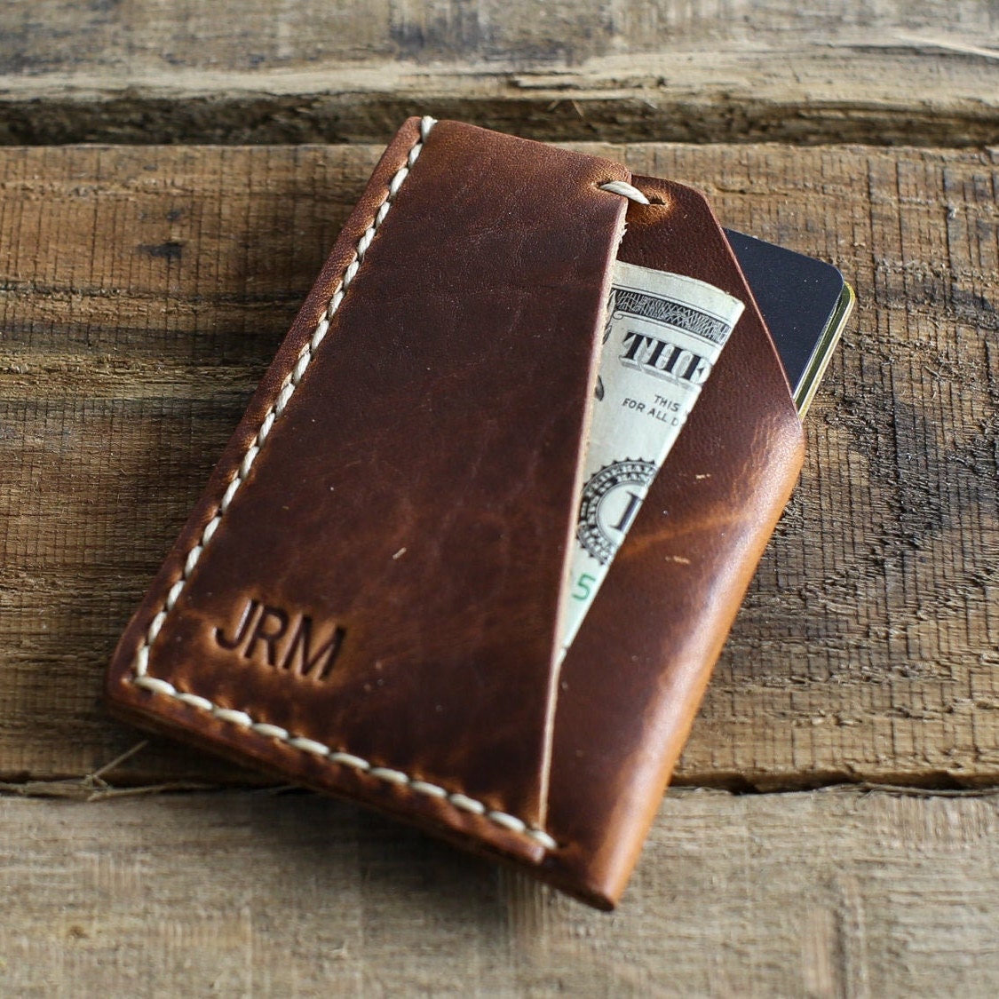 Compact Keychain Wallet in Horween Leather | Hand Made to Order in Houston TX 2 Pockets / 1 Pocket / Keyring / Nickel