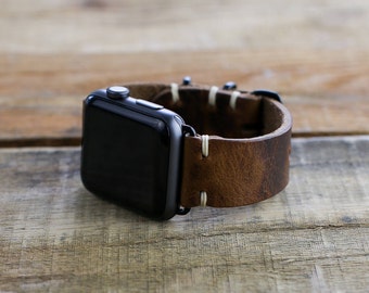 Apple Watch Band 44mm 42mm 40mm 38mm Leather iWatch Strap | Horween Brown Nut Leather | Slide Hardware