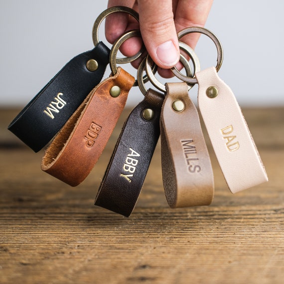 Personalized Leather Key Fob Monogram Keychain Key Loop | Etsy