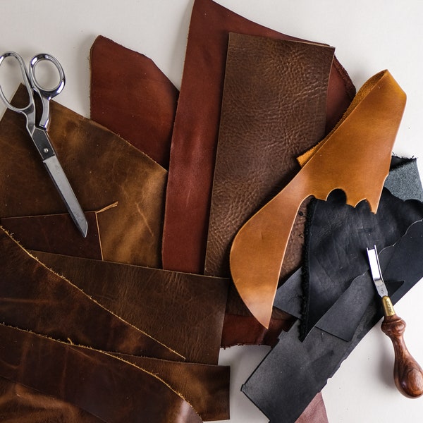 Leather Scraps Full Grain Leather Remnants | Horween Leather Scraps for wallets, watch bands Leathercraft supplies for Leather Projects