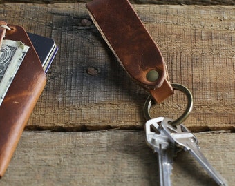 Leather Keychain | Personalized Leather Key Fob | Custom Gift | Horween Leather English Tan