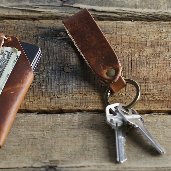 Leather Keychain | Personalized Leather Key Fob | Custom Gift | Horween Leather English Tan