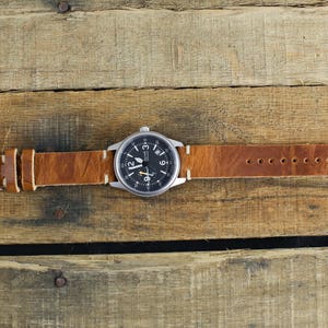 Brown Leather Watch Strap 20mm 18mm 19mm 22mm 24mm Horween Leather Watch Band in English Tan Custom Handmade Thumbnail Buckle image 6