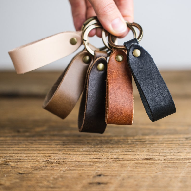 Leather Keychain Personalized Leather Key Fob Custom Gift Horween Leather English Tan image 3