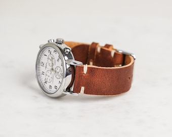 Leather Watch Band | Horween Leather Watch Strap | Custom and Handmade for 18mm, 19mm, 20mm, 22mm, 24mm | English Tan Classic Strap