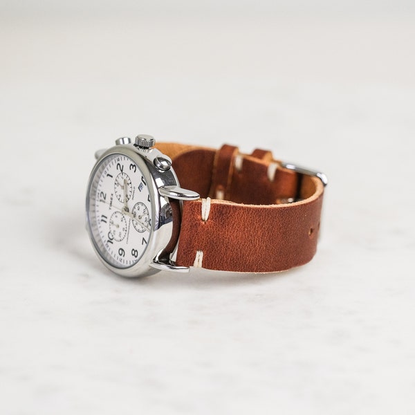 Leather Watch Band | Horween Leather Watch Strap | Custom and Handmade for 18mm, 19mm, 20mm, 22mm, 24mm | English Tan Classic Strap