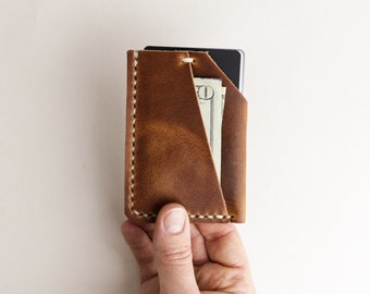 Horween Leather Minimalist Wallet / Mens Leather Slim Wallet and Credit Card Holder / Custom Personalized Gift / English Tan Leather