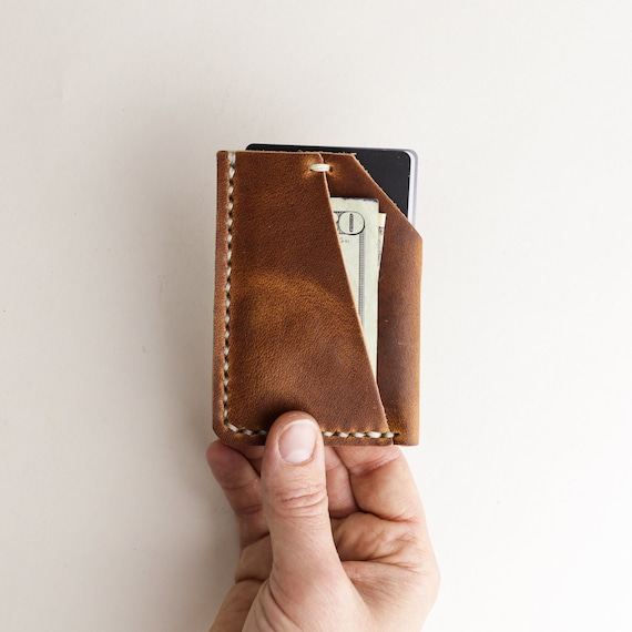 Handmade baseball glove minimalist slim leather wallet edc mens