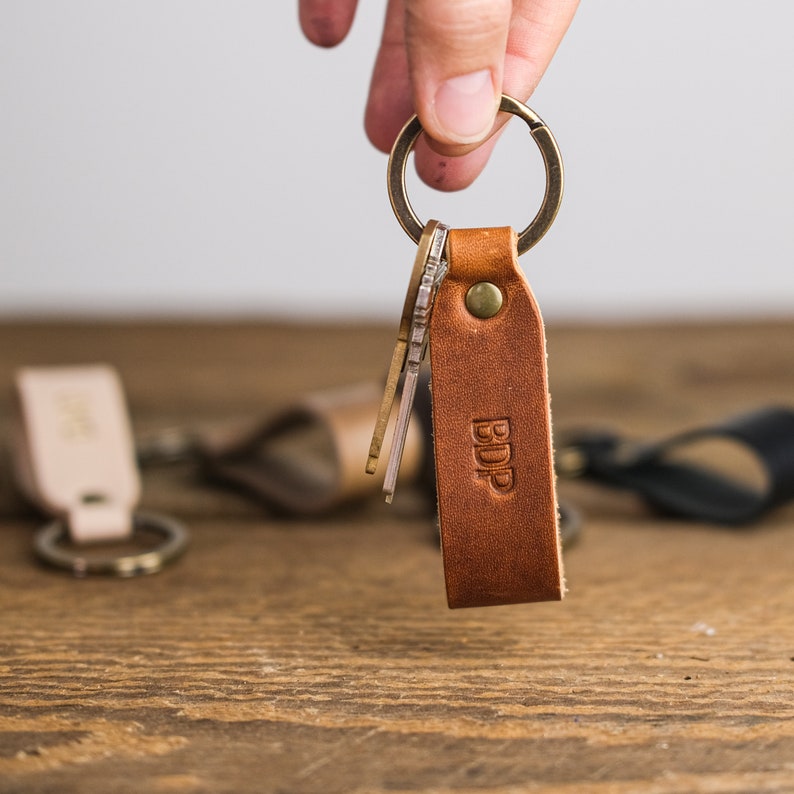 Leather Keychain Personalized Leather Key Fob Custom Gift Horween Leather English Tan image 2