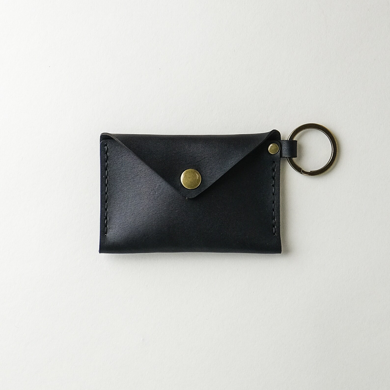 Slim Leather Wallet Keychain Wallet with ID Pocket Etsy