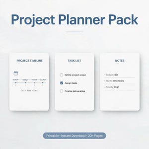 Planificateur de projet (PDF imprimable) | Tableau de bord, étapes clés et suivi hebdomadaire de l'avancement du projet (Téléchargement numérique)