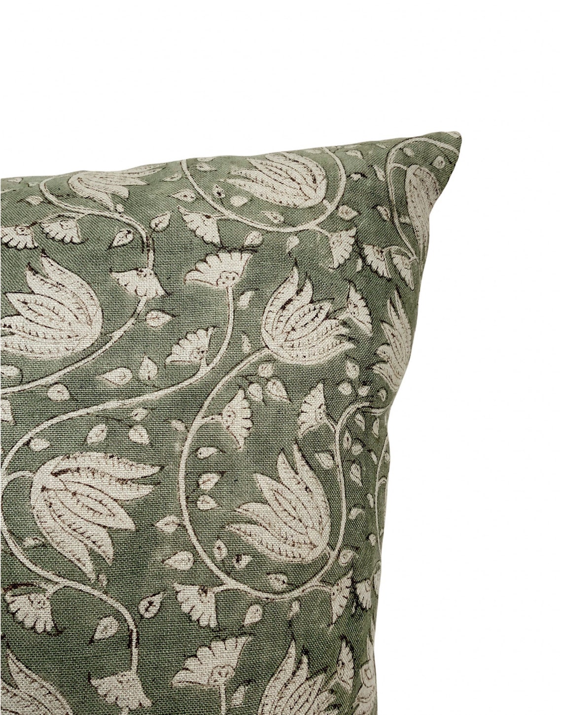 Chatham Sage Green Floral Block Print Linen Pillow Etsy