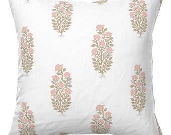 Floral Block Print Blush Pink Pillow