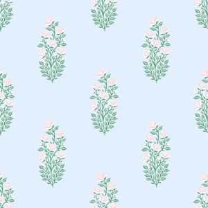 Fabric by the Yard Floral Block Print Sky Blue