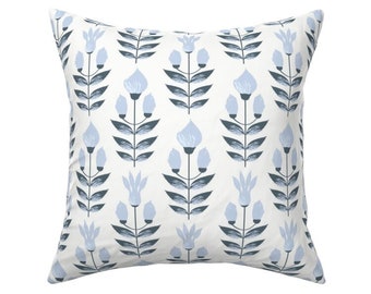 Tulip Indigo Blue Floral Block Print Pillow