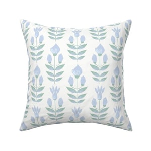 Tulip Waterscape Blue and Green Floral Block Print Pillow