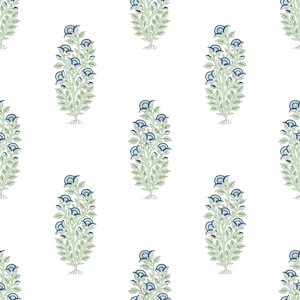 Fabric by the Yard Floral Block Print Waterscape