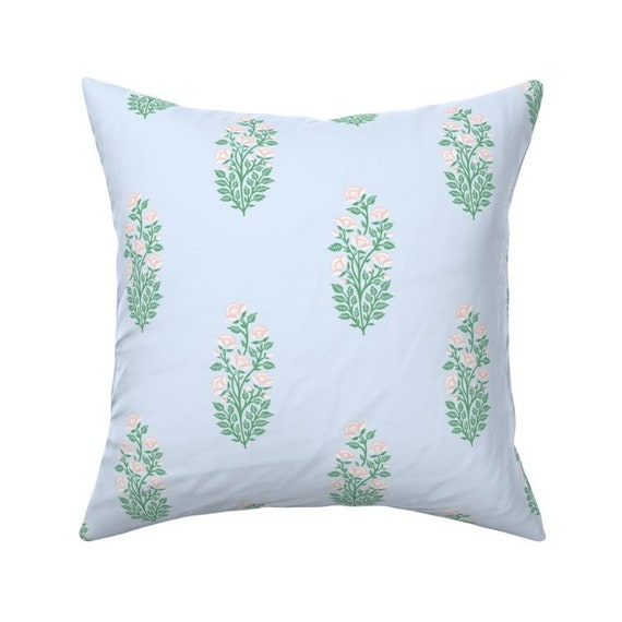 Floral Block Print Sky Blue Pillow
